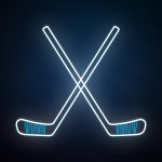 Ice hockey icon glowing hockey stick outline
