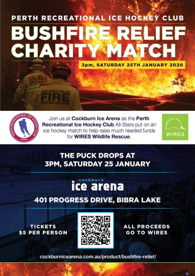 Bushfire relief charity ice hockey match poster