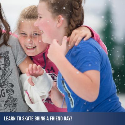2 girls having fun at a 'bring a friend ice skating' day